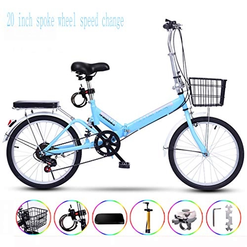 Vélos pliant : 21INCH Vitesse Spokeweel Changement Ultraléger Portable Pliant Vélo pour Adultes avec Auto Installation, Bleu