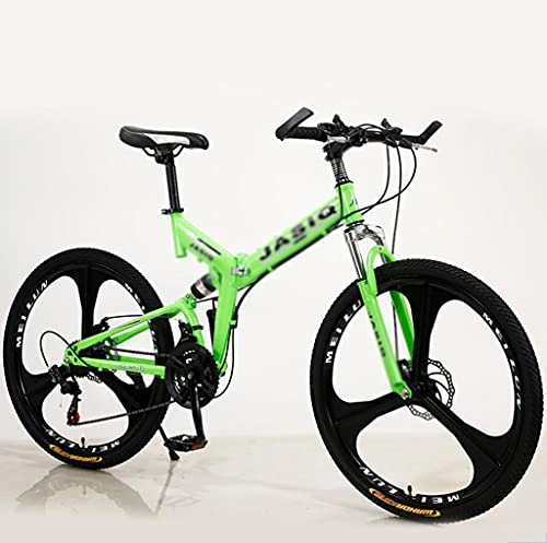 Vélos pliant : 24 / 26 Pouces 21 Vitesse Pliante De Montagne De Montagne Haute En Acier Au Carbone, Suspension Complète Vélo Vtt Pour Adulte, Double Disque Frein Outrouuffe Vélo De Montagne Po(Size:26inch, Color:vert)