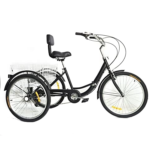 Vélos pliant : 24 Pouces Pliant Adulte Tricycle 3 Roues vélos 7 Vitesses réglable croisière Trike vélo avec Panier siège réglable