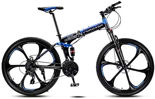 Vélos pliant : 26 pouces Vélos de montagne en acier à haute teneur en carbone Softtail vélo pliant hors route vélo de montagne siège réglable cadre en acier à haute teneur en carbone Double amortisseur-Noir Bleu