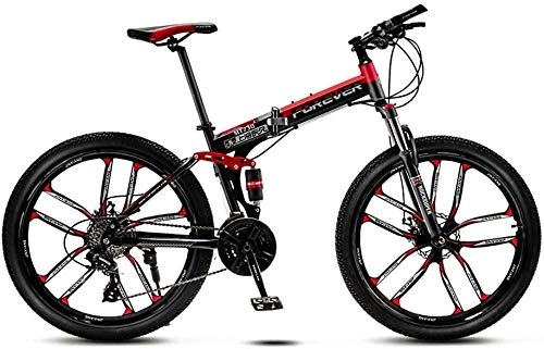 Vélos pliant : 26 pouces Vélos de montagne en acier à haute teneur en carbone Softtail vélo pliant hors route vélo de montagne siège réglable cadre en acier à haute teneur en carbone Double amortisseur-Noir rouge