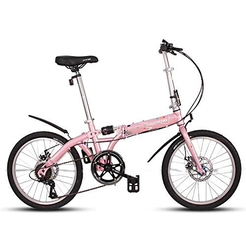 Vélos pliant : Adultes Unisexe Vélos pliants, 20" 6 Vitesse Haute teneur en Carbone en Acier Pliable vélo, Frein Portable Double Disque léger Pliant vélo de Ville Bicyclette, Rose FDWFN (Color : Pink)