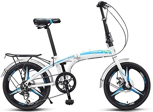 Vélos pliant : Adultes, vélos pliants 20" haute teneur en carbone en acier pliant vélo de ville Vélo, vélo pliable avec arrière Rack Carry, Double Frein à disque Bike (Color : Blue)