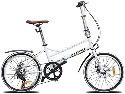 Vélos pliant : Adultes vélos pliants, 20 pouces 6 vitesses Frein à disque Pliable vélo, portable ultra-léger Châssis renforcé vélo avec et de banlieue avant arrière Garde-boue, (Color : White)