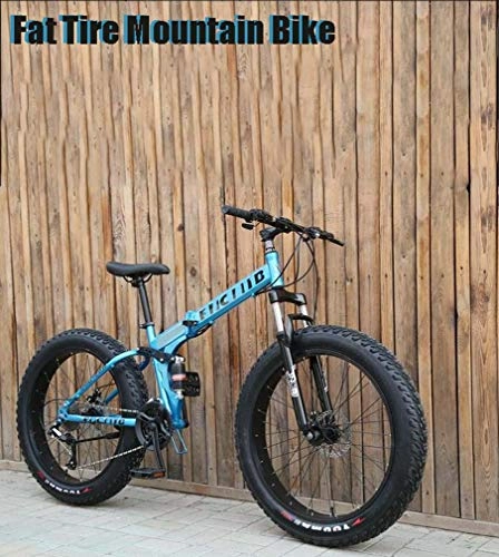 Vélos pliant : AISHFP Fat Tire Hommes Folding Mountain Bike, 17 Pouces Double Frein Disque / carbonis Bikes Cadre en Acier, 7 Vitesses, 24-26 Pouces Roues, Hors Route de la Plage de motoneige vlos, Bleu, 24inch