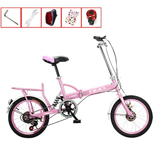Vélos pliant : AOHMG 20'' vélo Pliant, 7- Vitesses Cadre en Acier Compact et léger de Banlieue Pliable Ville de vélos, avec Garde-Boue / Porte-Bagages arrière, Pink