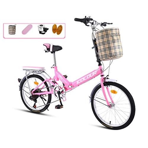 Vélos pliant : AOHMG 20'' vélo Pliant pour Les Adultes, 7 Vitesses Cadre en Acier léger de Banlieue Pliable Ville de vélos, avec arrière Support / Confort Selle, Pink