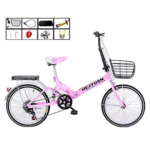 Vélos pliant : AOHMG 20'' vélo Pliant pour Les Adultes, 7 Vitesses Cadre en Acier léger Pliable Ville Unisexe vélo, avec Fenders / Porte-Bagages arrière, Pink