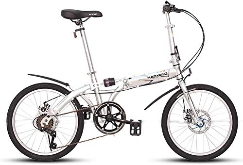 Vélos pliant : Aoyo Adultes Unisexe Vélos pliants, 20" 6 Vitesse Haute teneur en Carbone en Acier Pliable vélo, Portable léger Double Frein à Disque Pliant City Bike vélos (Color : White)