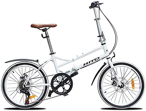 Vélos pliant : Aoyo Adultes vélos pliants, 20 Pouces 6 Vitesses Frein à Disque Pliable vélo, Portable Ultra-léger Châssis renforcé vélo avec et de Banlieue Avant arrière Garde-Boue, (Color : White)