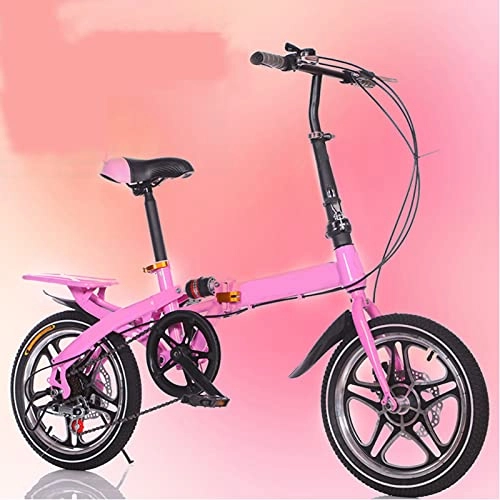Vélos pliant : ASPZQ Vélo Pliant de 16 Pouces, Vitesse à Une Roue Variable de Vitesse de Frein de Disque de Frein Cycliste vélo Adulte pour Enfants Adulte, Rose