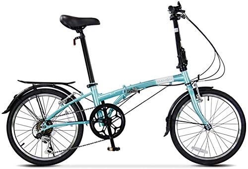 Vélos pliant : AYHa 20" Vélo pliant, 6 adultes Vitesse Poids léger vélo pliant, portable léger, cadre en acier haute teneur en carbone pliant vélo de ville avec arrière Rack Carry, Bleu