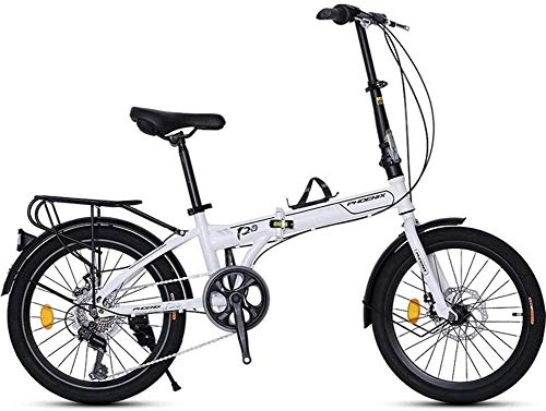 Vélos pliant : AYHa 20" Vélo pliant, Adultes Hommes Femmes 7 Vitesse léger prêt de vélos portables, cadre en acier haute teneur en carbone vélo pliable avec arrière Rack Carry, blanc