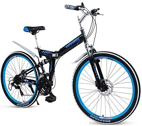 Vélos pliant : AYHa Adultes vélos pliants, haut en acier au carbone Double Frein à disque pliant VTT, double suspension pliable vélo, portable vélo de banlieue, Noir, 26" 21 Vitesse