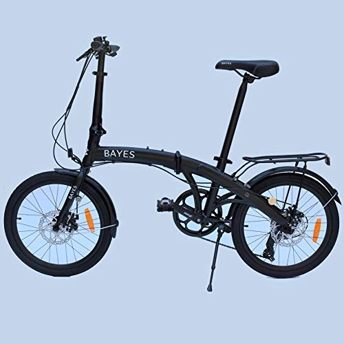 Vélos pliant : Bayes Vélo pliant en aluminium avec freins à disque Noir mat Porte-bagages 8 vitesses Shimano