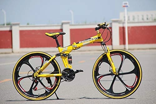 Vélos pliant : BLTR Pratique Vélo de Montagne Ultra-léger Pliable 4 Variables Vitesse Double Frein Pliant vélo for Homme et Femmes vélo Adulte Haute qualité (Color : Yellow 6 Blade, Size : 30)