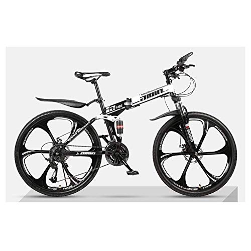 Vélos pliant : BXU-BG Sports de Plein air Montagne Vélo Pliant, 26 Pouces, VTT, 24 Vitesses, Double Suspension, vélos for Enfants, garçons et Filles de vélos (Color : White)