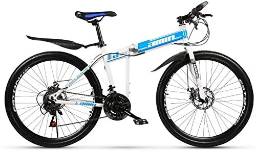Vélos pliant : CYSHAKE Faire des Exercices Vélo Pliant, 24 Pouces VTT Pliable, en Acier au Carbone Bicyclette 21 Pleine Vitesse Suspension VTT avec Garde-Boue (Color : Blue)