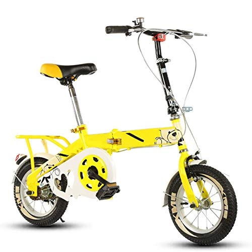 Vélos pliant : D&XQX 14 Pouces vélo Pliant, vélo étudiant monovitesse Frein à Disque Compact Enfant Pliable vélo Pliant Système Gears Traffic Light entièrement assemblé, Jaune