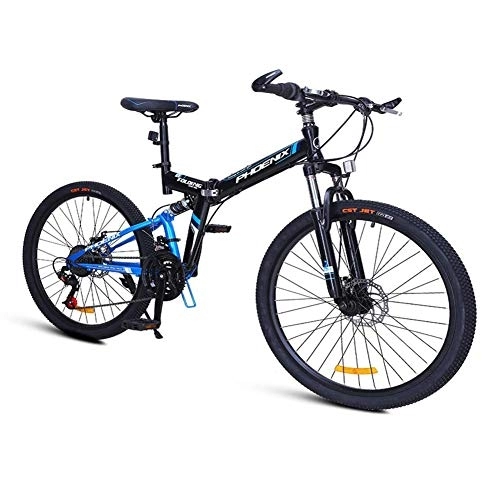 Vélos pliant : DJYD 24x Mountain Bikes, en Acier Pliant Haute teneur en Carbone Cadre Mountain Trail Bike, Double Suspension Enfants Adulte Hommes Vélo de Montagne, Bleu, 26inch FDWFN (Color : Blue, Size : 26Inch)