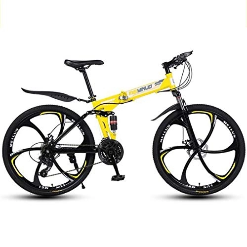 Vélos pliant : Dsrgwe VTT, Pliable VTT, Cadre en Acier au Carbone vélo, avec Suspension Double Frein à Disque Double (Color : Yellow, Size : 21 Speed)