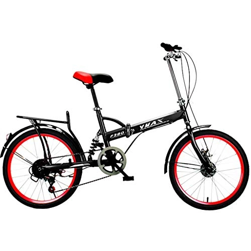 Vélos pliant : Duschkopf Vélo électrique Pliant Portable vélo Pliant Choc vélo Femmes et Man City Banlieue de vélos Variable 6 Vitesses, Rouge-Noir (Size : Large Size)