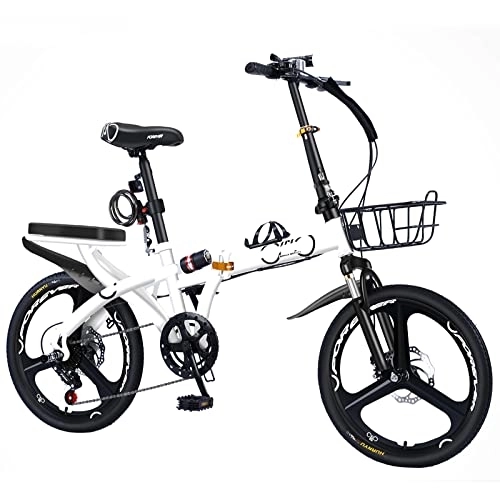 Vélos pliant : Dxcaicc Vélo Pliant Vélo Portable avec 7 Vitesses Cadre en Acier au Carbone de 16 / 20 / 22 Pouces Vélo de Ville Facile à Plier pour Adultes Hommes et Femmes Adolescents, Blanc, 16 inch