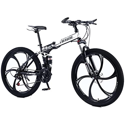 Vélos pliant : EASSEN VTT pliable de 66 cm avec cadre en acier à haute teneur en carbone, 21 vitesses, 6 rayons de roues de 24 / 26", vélo tout-terrain pour homme et femme, noir et blanc, 27