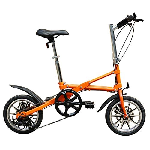 Vélos pliant : FANG Adulte Vélo Pliant, 14 Pouces Acier Haute Teneur en Carbone Micro - Vélo Pliante, Facilement Pliable Frein à Disque Bicyclette, Orange, 7 Speed