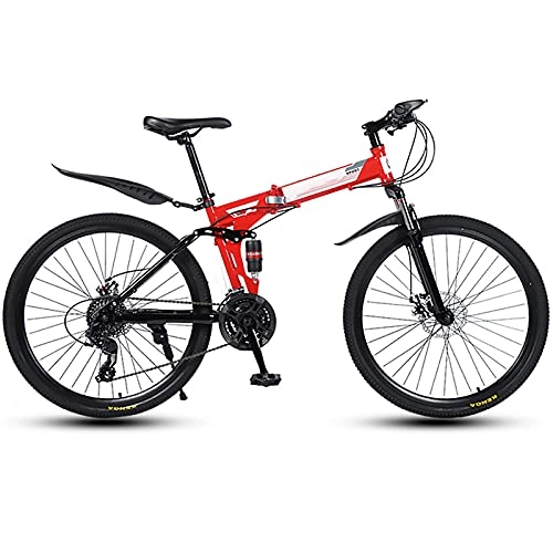 Vélos pliant : FGKLU Vélo de montagne pliable pour homme et femme, 21 vitesses, 30 couteaux, 26 cm, en acier à haute teneur en carbone, double freins à disque, rouge
