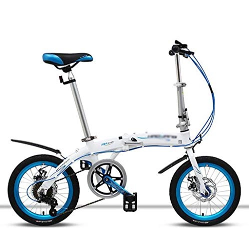 Vélos pliant : Gaoyanhang Ultra léger en Alliage d'aluminium Pleine Vélo Pliant Vélo 16" avec 6 Vitesses à Double Disque de Frein Pliable à vélo Mini-vélos (Color : Blue)