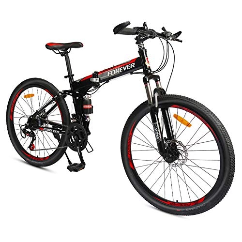 Vélos pliant : GPAN 26 Pouces Pliable Vélo VTT Mountain Bicycles Hommes et Femmes Hors Route vélo, 24 Vitesses, avec Frein à Disque Avant et arrière Double Suspension, Black