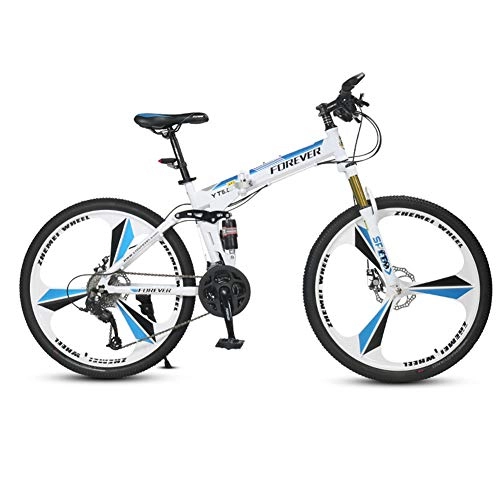 Vélos pliant : GPAN 26 Pouces Pliable Vélo VTT pour Hommes et Femmes, 24 Vitesses, Double Freins A Disque, Pneus à Trois Branches, Double Suspension, White