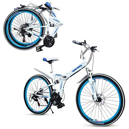 Vélos pliant : GUOE-YKGM Pliant VTT for Adultes, Unisexe Pliant Extérieur De Vélos, Suspension Complète Vélo VTT Extérieure Course À Vélo, 21 Vitesses, 24 / 26 Pouces Roues (Color : Blue, Size : 24inch)