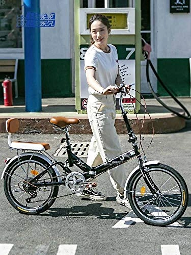 Vélos pliant : GUOE-YKGM Vélo Pliant for Les Femmes, Porte-Bagages Arrière Carry, Avant Et Arrière Garde-Boue, 6 Vitesses Pliant Ville Vélo 20 Pouces Roues, Disque De Frein