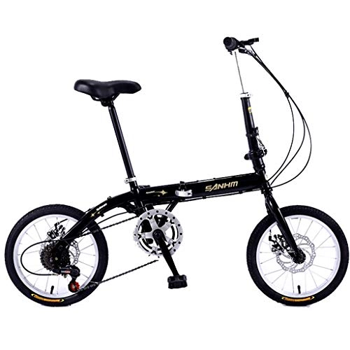 Vélos pliant : GWM 16inch Portable vélo Pliant monovitesse Frein à Disque Vélo Femme et Man City Banlieue de vélos, Noir