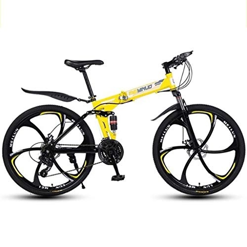 Vélos pliant : GXQZCL-1 VTT, vlo Tout Terrain, Vlos de Montagne, 26" Vlos de Montagne, avec Pliable Double Frein Disque et Suspension Double, Cadre en Acier au Carbone MTB Bike (Color : Yellow, Size : 24 Speed)