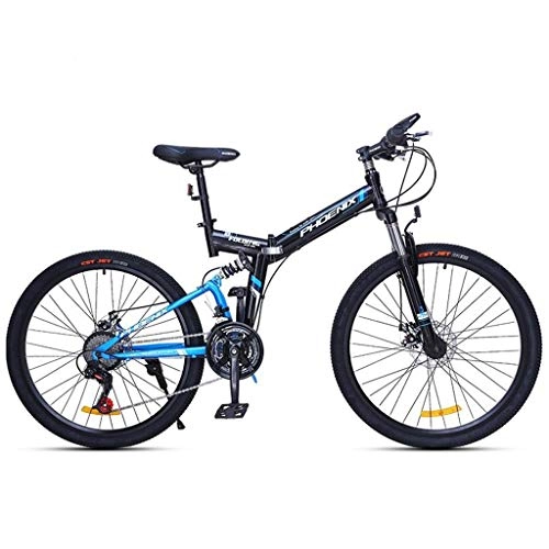 Vélos pliant : GXQZCL-1 VTT, vlo Tout Terrain, VTT, Cadre en Acier Mountain Bicycles Pliant, Double Suspension et Double Disque de Frein, 24inch / 26inch Roues MTB Bike (Color : Black+Blue, Size : 24inch)