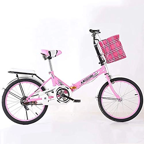 Vélos pliant : GZLL 20 Pouces vélo Pliant, vélos légers de Femmes, avec vélo Porte Ultra léger à Vitesse Variable vélo, vélo Pliable Portable étudiant de vélos, Vélos Adultes (Couleur : Rose)