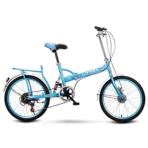 Vélos pliant : HBIAO Vélos Pliants, Vélos en Acier à Haute teneur en Carbone à Amortisseur de Vitesse Variable de 20 / 16 Pouces pour vélo pour Hommes et Femmes, Bleu, 16 inch