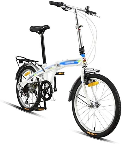 Vélos pliant : HLZY 20 Pouces vélo Pliant 7 Vitesses du vélo de Banlieue Pliable de vélos - vélos Amortisseur (Color : White, Size : 20 inches)
