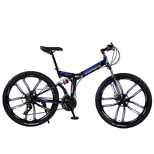 Vélos pliant : HMKGKJ Vélo De Montagne Vélos Pliables, Antidérapants Pneus Résistants à l'usure Coussin De Pot-Pression Vélo Adulte, Rapide, Vélo Bleu 26 Pouces Bleue(Size:27 Speed)