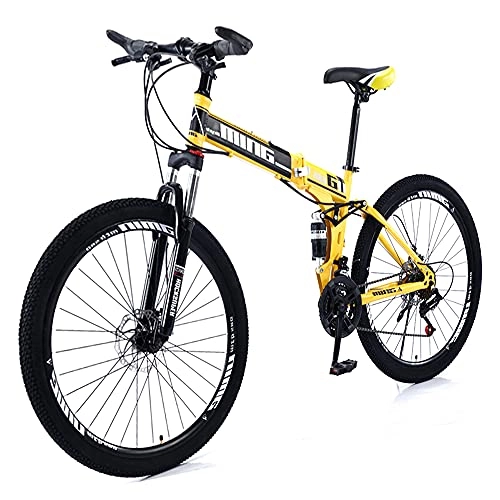 Vélos pliant : Hyococ Cadre en Acier Au Carbone à Vélo De Montagne, pour Hommes Ou Femmes, Sport Léger Ergonomique, avec des Vélos Jaunes à Double Roue Résistantes à l'usure Antidérapante(Size:24 Speed)