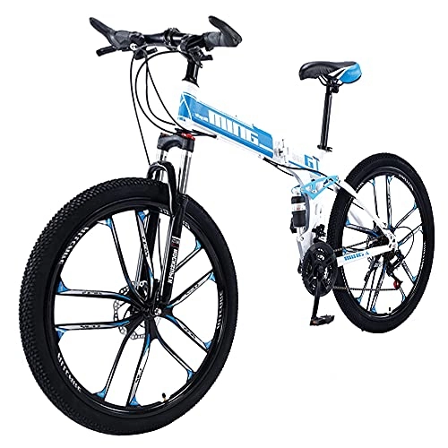 Vélos pliant : Hyococ Vélo de Montagne avec Une Roue Antidérapante Résistante à l'usure, pour Hommes Ou Femmes Doubles, Vélos Bleus Légers Ergonomiques Légers(Size:27 Speed)