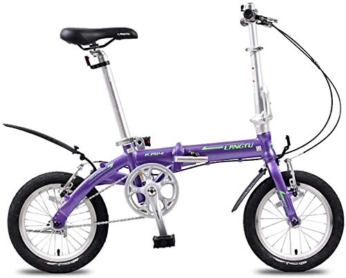 Vélos pliant : IMBM Mini vélos pliants, Portable léger 14" en Alliage d'aluminium Urbain Banlieue de vélos, Super Compact monovitesse Pliable Vélo, Violet (Color : Purple)