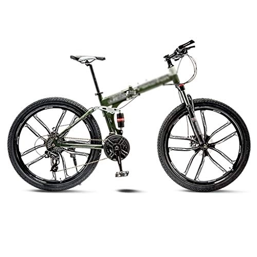 Vélos pliant : Jbshop Vélos pliants Green Mountain Bike Vélo 10 Roues Spoke Pliant 24 / 26 Pouces Double Freins à Disque (21 / 24 / 27 / 30 Vitesse) Vélo Pliant Unisexe (Color : 21 Speed, Taille : 24inch)