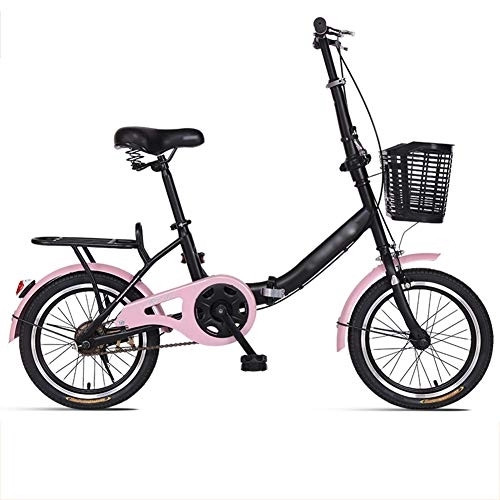 Vélos pliant : JHNEA 16 Pouces Vélo Pliant, Cadre en Acier au Carbone Pliable vélos à Siège Réglables et Porte Bagages Adulte Unisexe, Pink