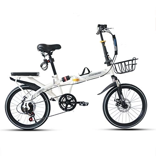 Vélos pliant : JHNEA 20 Pouces Vélo Pliant, 7 Vitesses Cadre en Acier au Carbone Pliable vélos par Porte Bagages Siège Réglables et Garde Boue Vélo de Ville Pliant, White-C