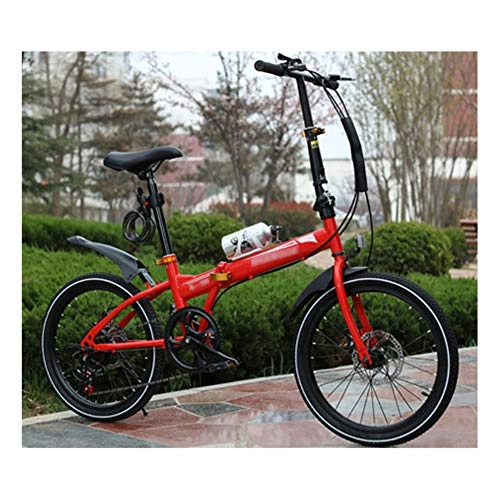 Vélos pliant : JHNEA 6 Vitesses Vélo Pliant, Cadre en Acier au Carbone Pliable vélos à Porte Bagages Garde Boue Vélo de Ville Pliant, 16 inch-Red