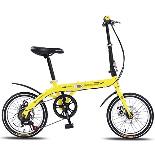 Vélos pliant : JHNEA Vélo Pliant, Cadre en Acier au Carbone Pliable vélos à Garde Boue et Siège Réglables Vélo de Ville Pliant, 16 inch-Yellow